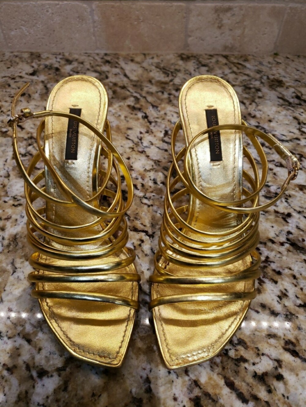 Louis Vuitton Gold Strappy Women's Heeled Sandals